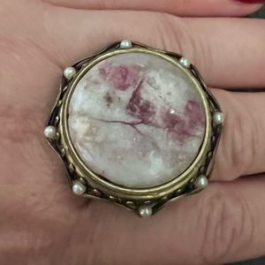 Renaissance Era Marie Antoinette 90s fashion purple white pearl adjustable ring.